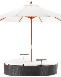 Marbella Espresso Outdoor Patio Double Chaise Lounge Bed with Umbrella