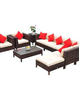 Outsunny 9-Piece Outdoor PE Rattan Wicker Sectional Patio Sofa Chair Set